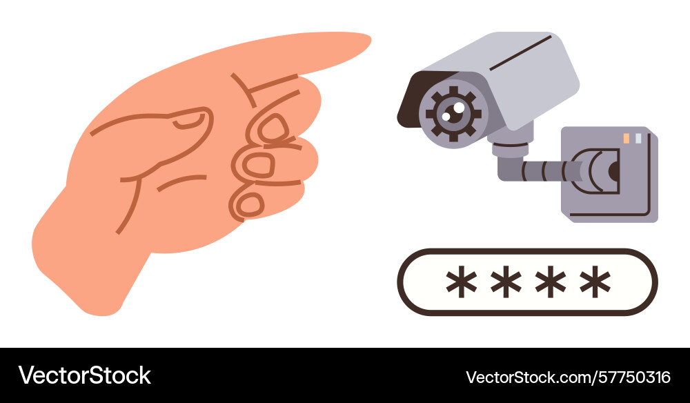 Hand pointing towards security camera vector image