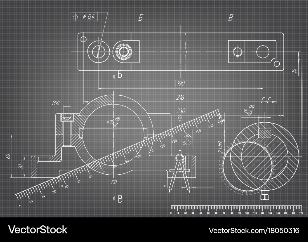 Machine-building drawings on a gray background vector image