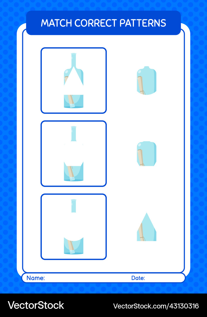 Match pattern game with message bottle worksheet Match pattern game with message bottle worksheet vector image