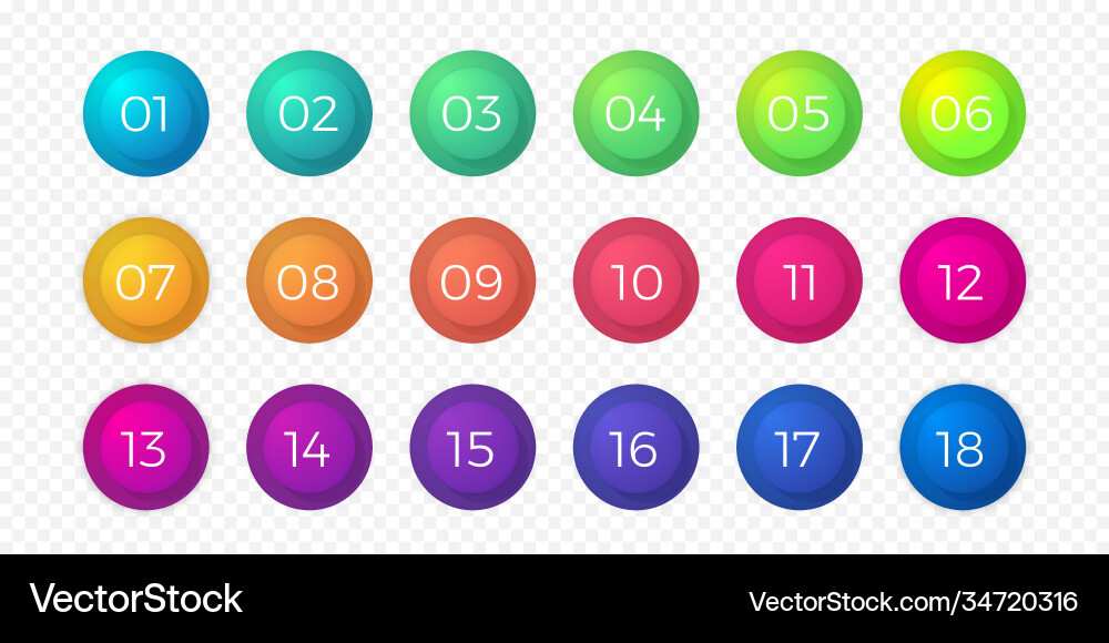 Number Circle Buttons - Gradient Icons vector image