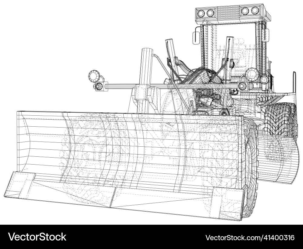 Road Grader with Large Shovel - 3D Rendering vector image
