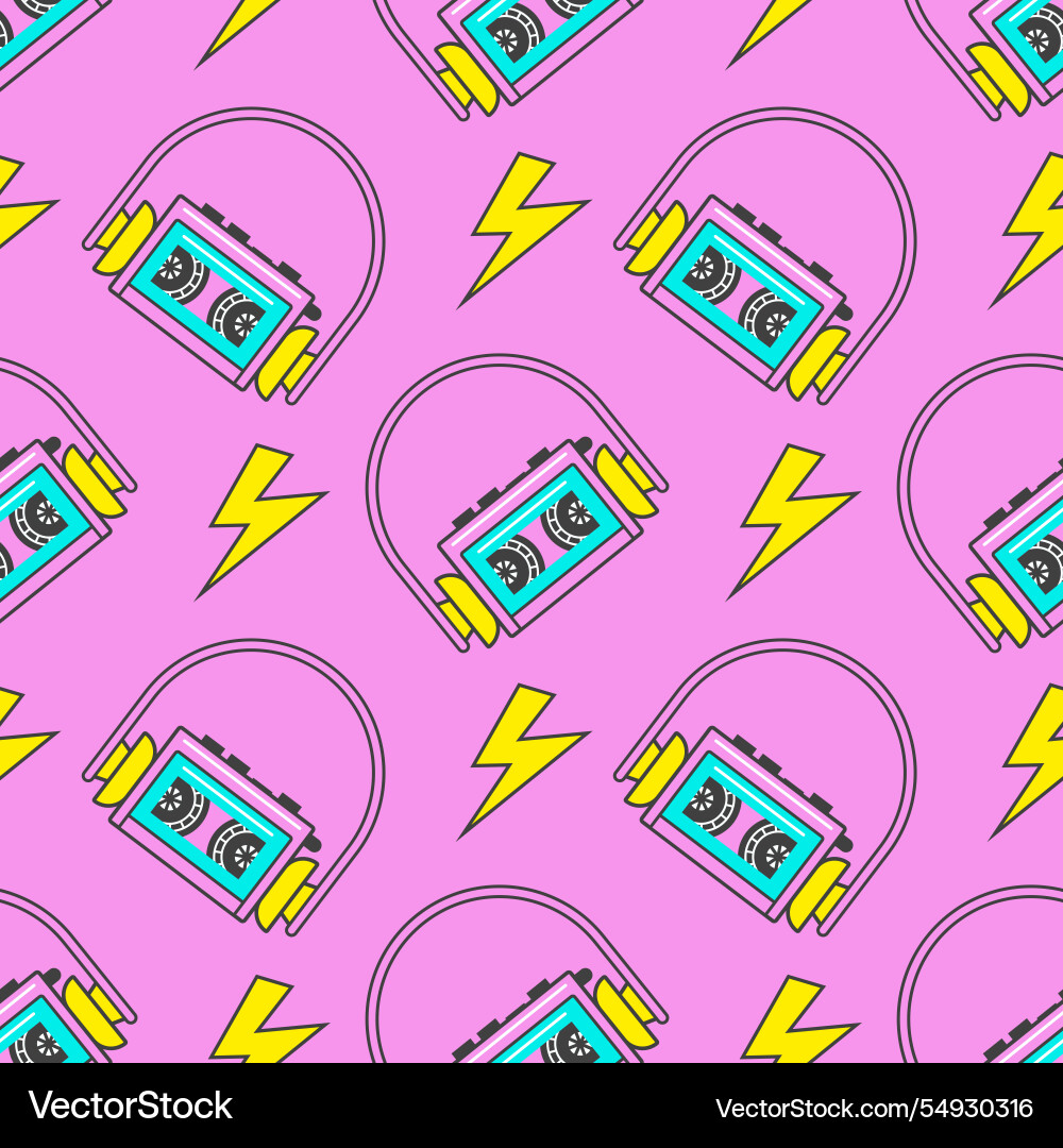 Seamless pattern with 90s elements cassette Seamless pattern with 90s elements cassette vector image