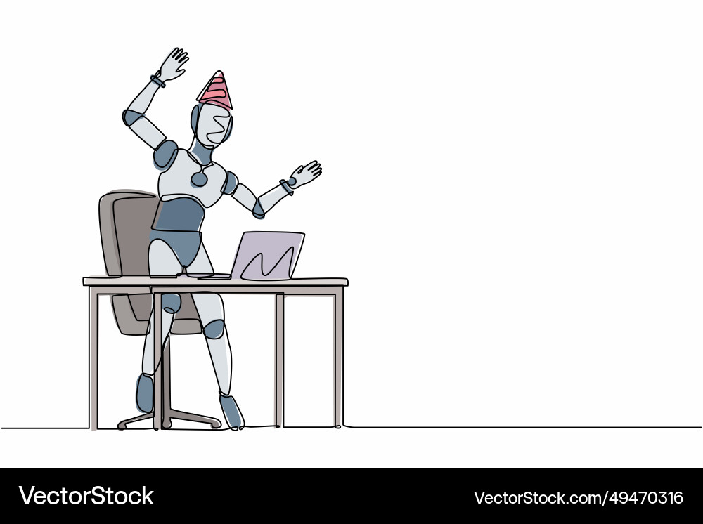 Single continuous line drawing robot stands Single continuous line drawing robot stands vector image
