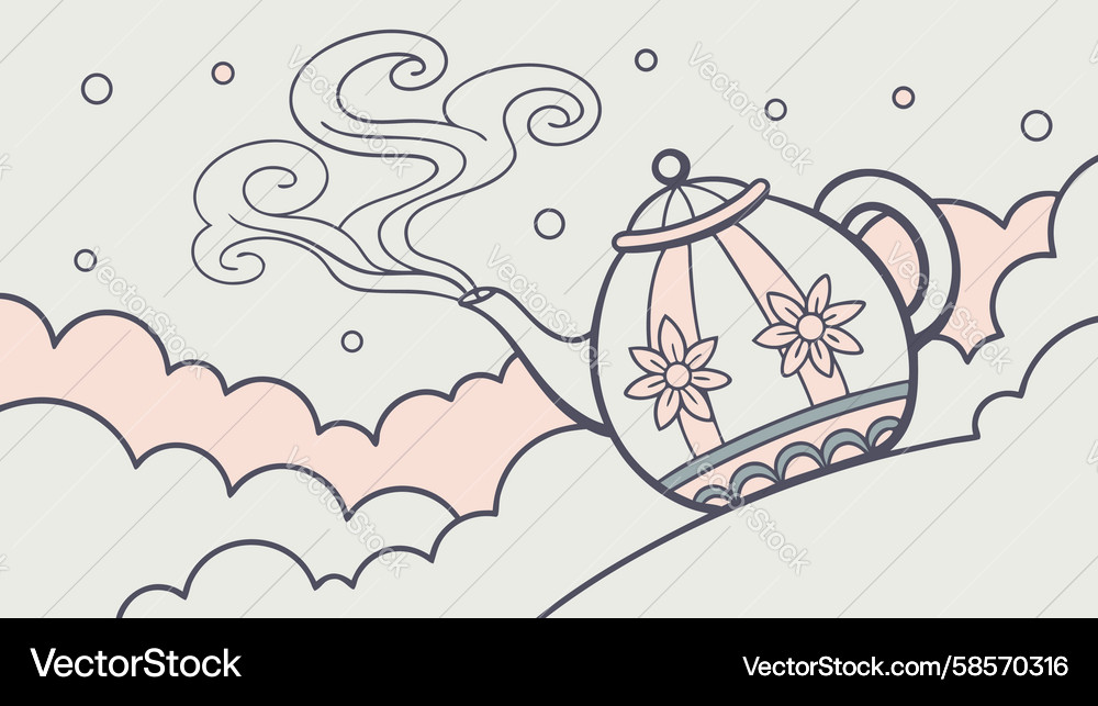 Steaming Teapot Clouds Pattern Vector Image