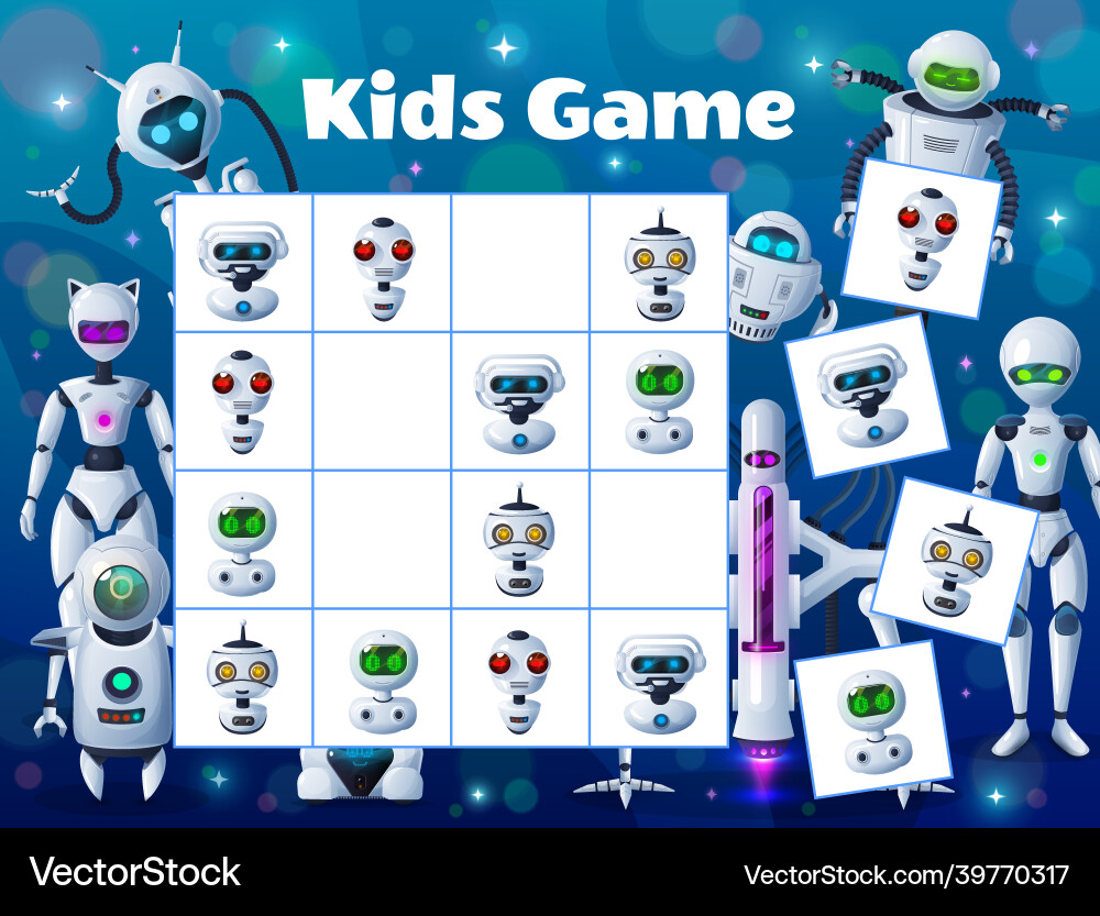 Cartoon robots and androids sudoku logic puzzle Cartoon robots and androids sudoku logic puzzle vector image