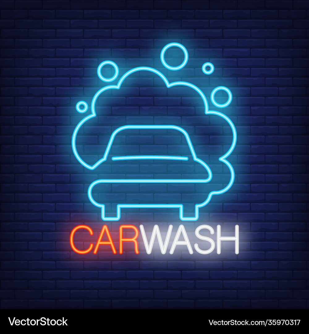 Carwash Neon Wort und Automobil in Schaum-Logo Carwash Neon Wort und Automobil in Schaum-Logo vektorbild