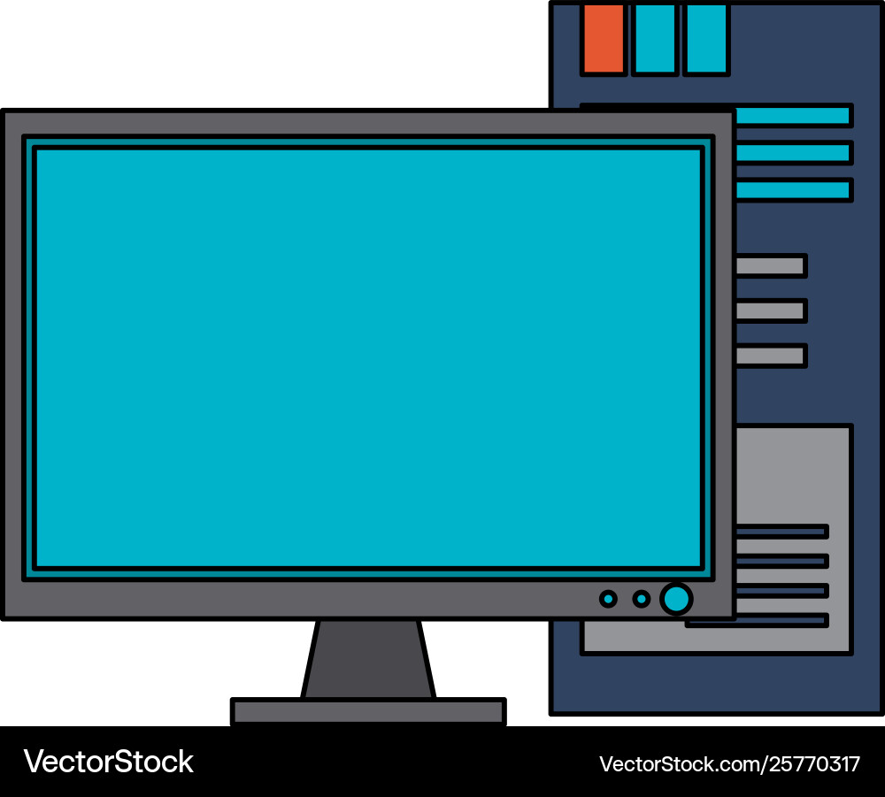 Computer monitor and cpu technology isolated vector image
