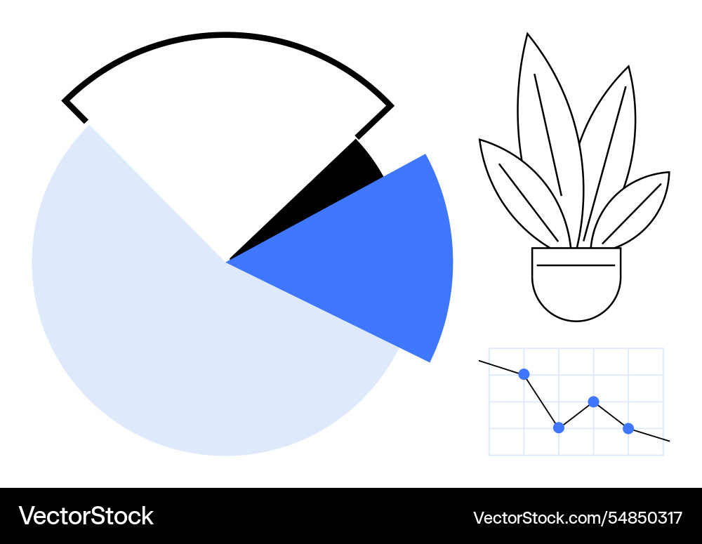 Data analysis visualization with pie chart line vector image
