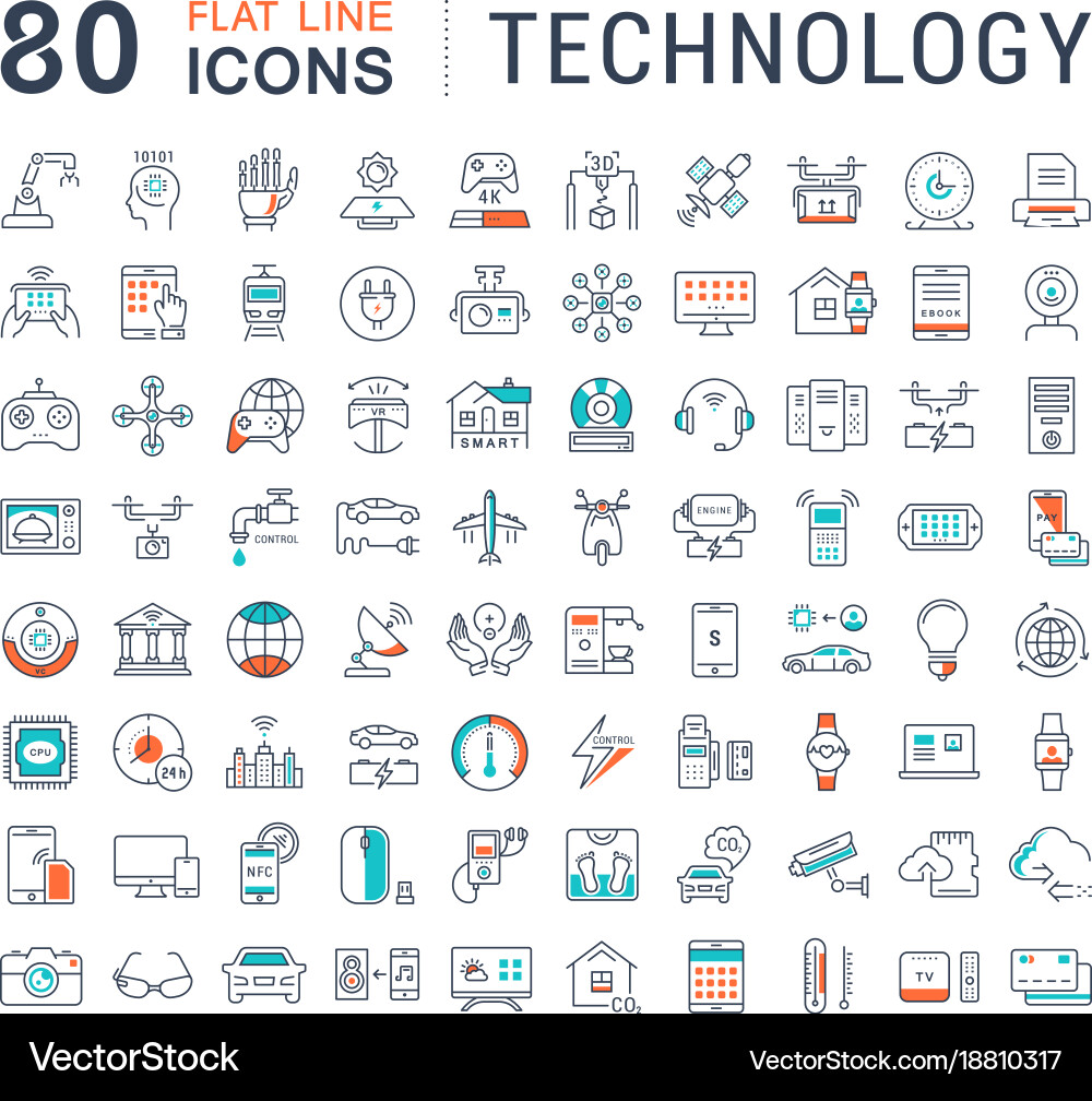 Flat Line Tech Icons vector image