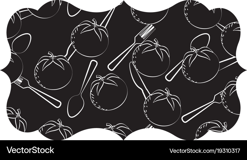 Frame with tomatoes and cutlery pattern background Vector Image