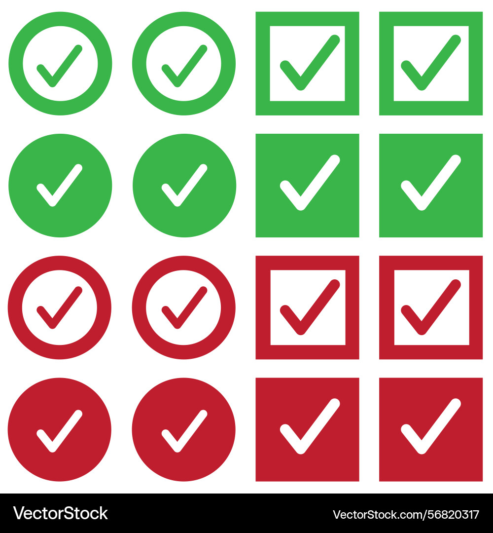Glossy green checkmark and red buttons Vector Image