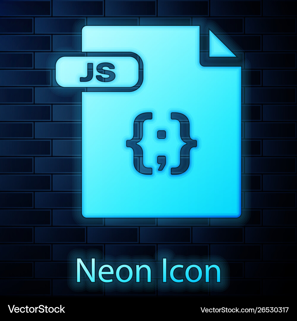 Glowing neon js file document download button Glowing neon js file document download button vector image