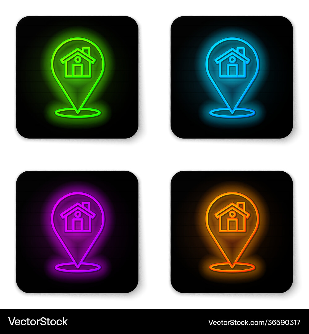 Glowing neon line map pointer with house icon Glowing neon line map pointer with house icon Vector Image