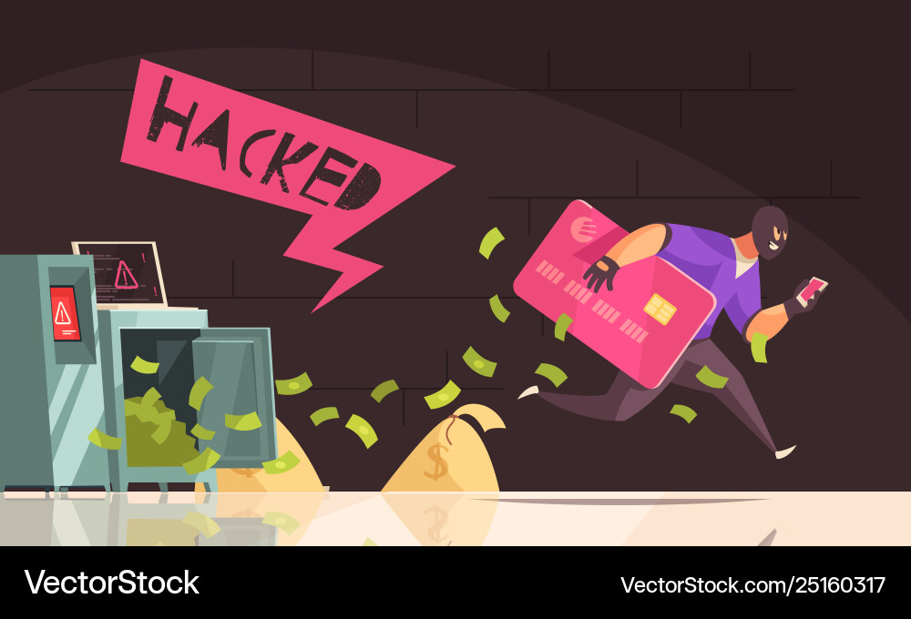 Hacker runs away composition Hacker runs away composition vector image