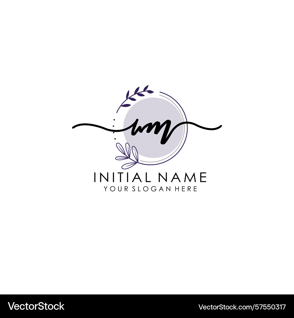 Handwritten wm initial logo with botanical Handwritten wm initial logo with botanical Vector Image