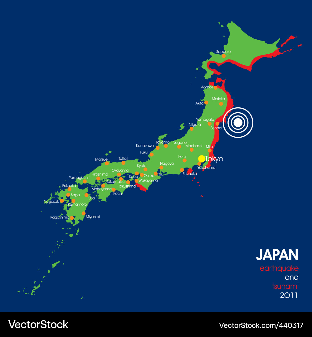 Japan earthquake map Royalty Free Vector Image
