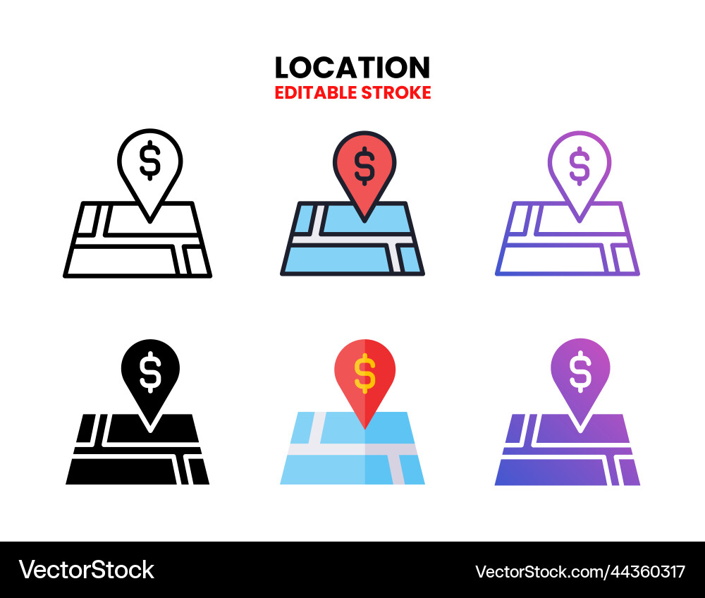 Map and location icon set with different styles vector image