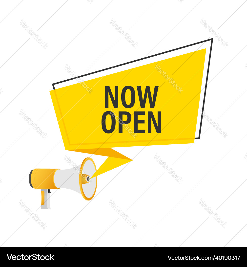 Megaphone with now open banner web Megaphone with now open banner web vector image