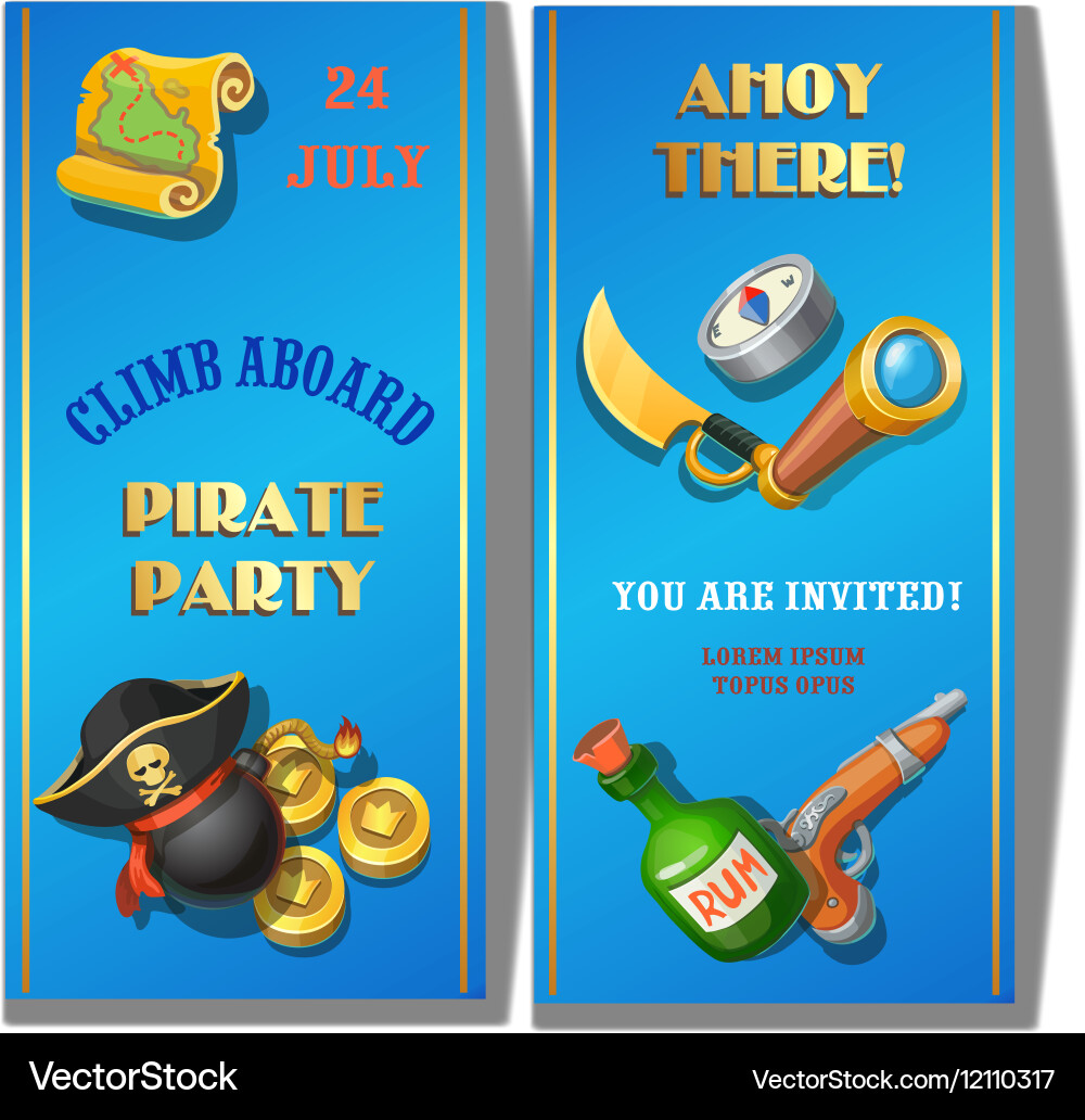 Pirate party cartoon invitation card or banners Vector Image