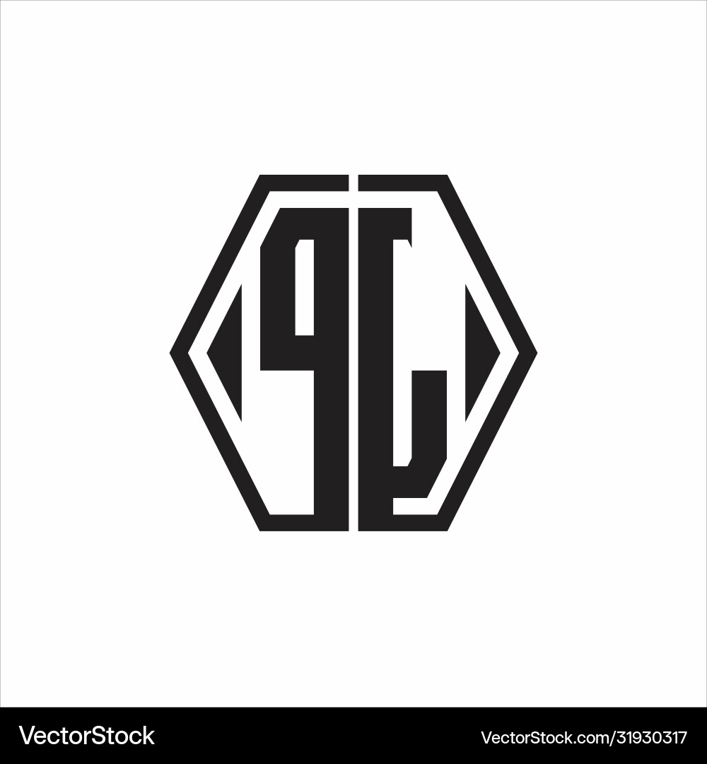 Pl logo monogram with hexagon line rounded design vector image