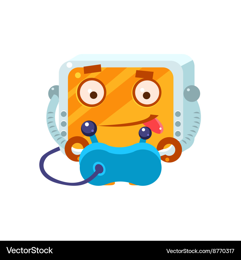 Playing video games little robot character Vector Image