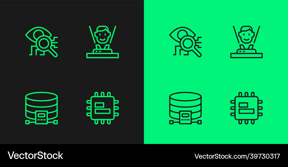 Set line processor cpu cloud database eye scan Set line processor cpu cloud database eye scan vector image