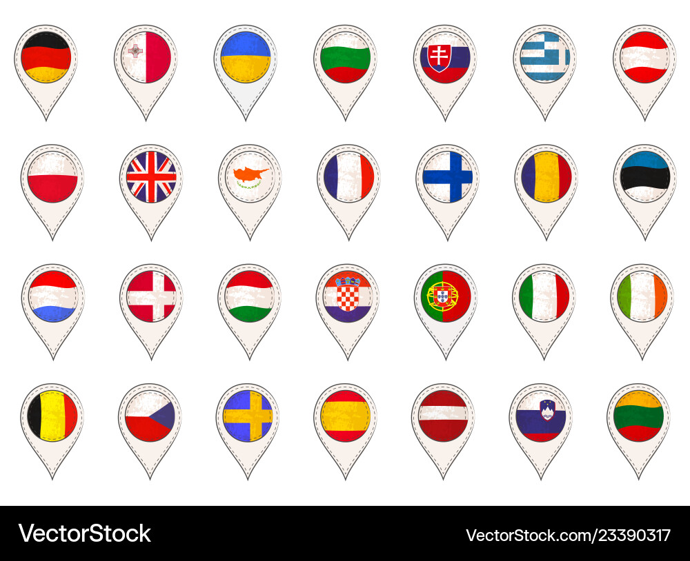 Set mit eu-Flags als Kartenzeiger Set mit eu-Flags als Kartenzeiger Vektorbild