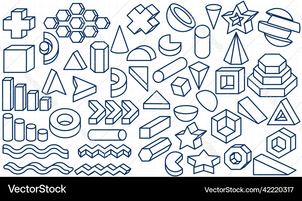 Set of 3d geometric shapes outline icon element Vector Image