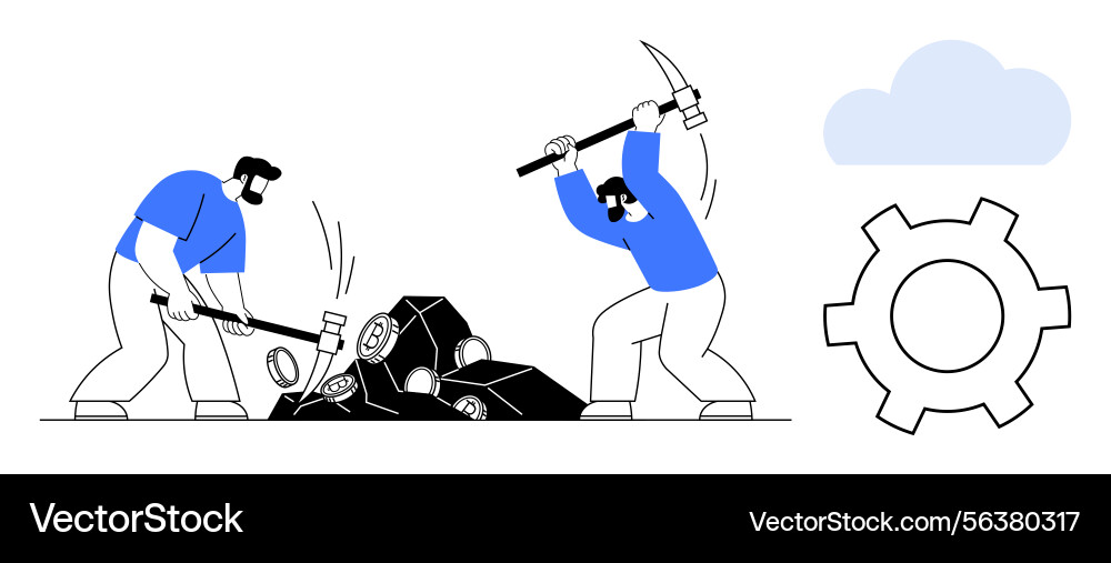 Workers mining resources with tools representing vector image