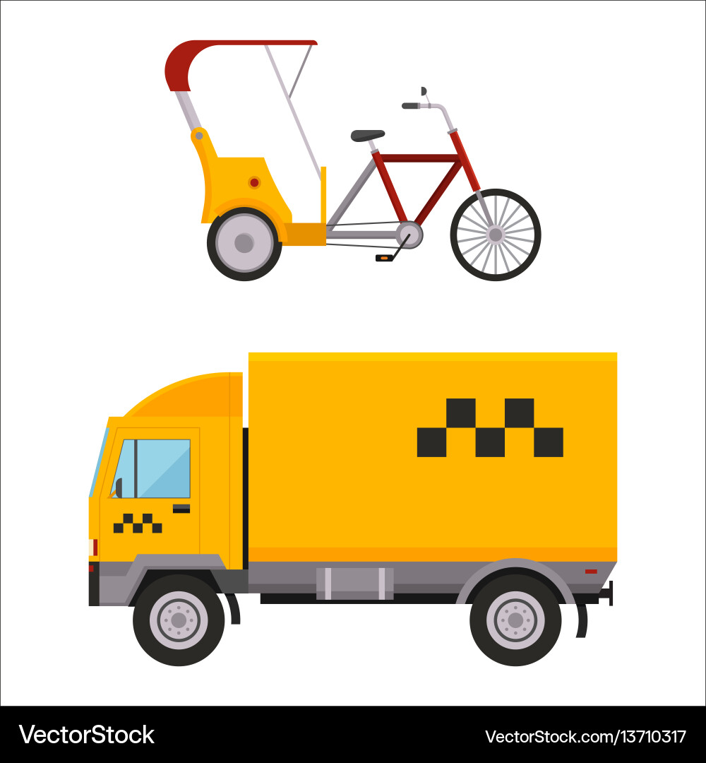 Yellow taxi truck varn rickshaw bike Yellow taxi truck varn rickshaw bike vector image