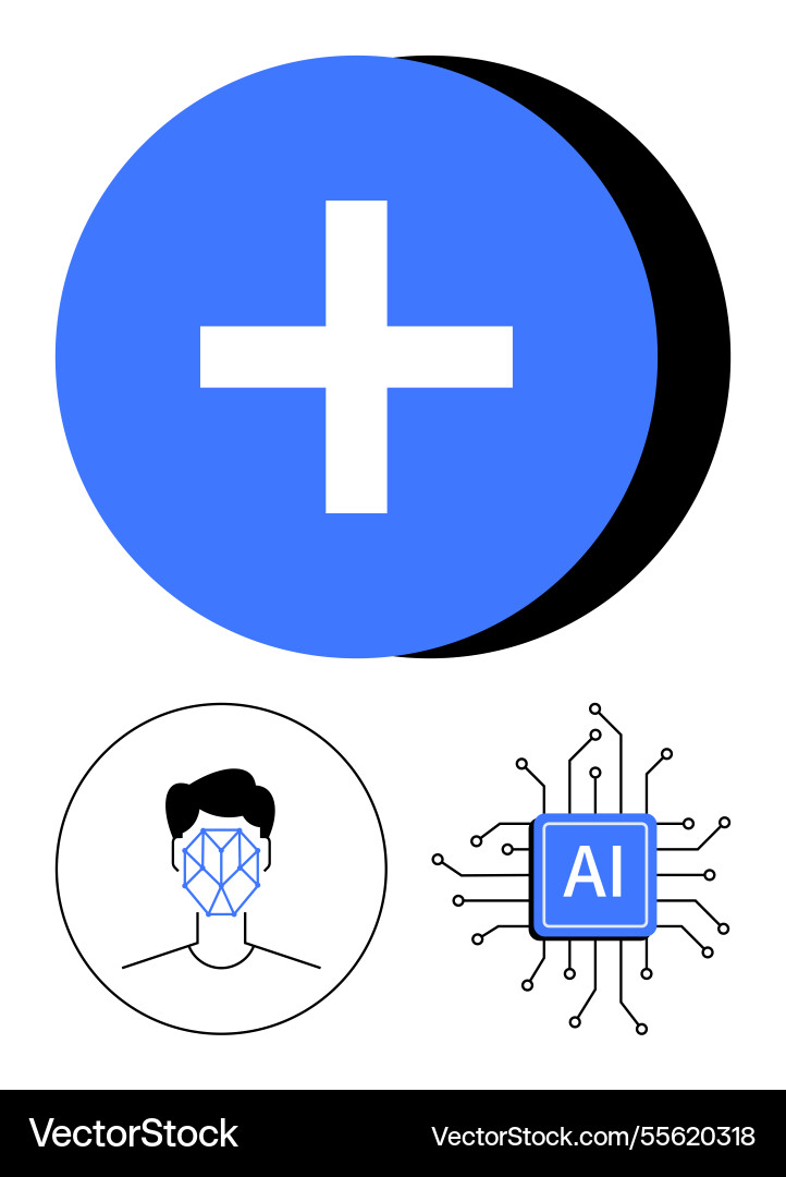 Ai-powered face recognition and data processing vector image