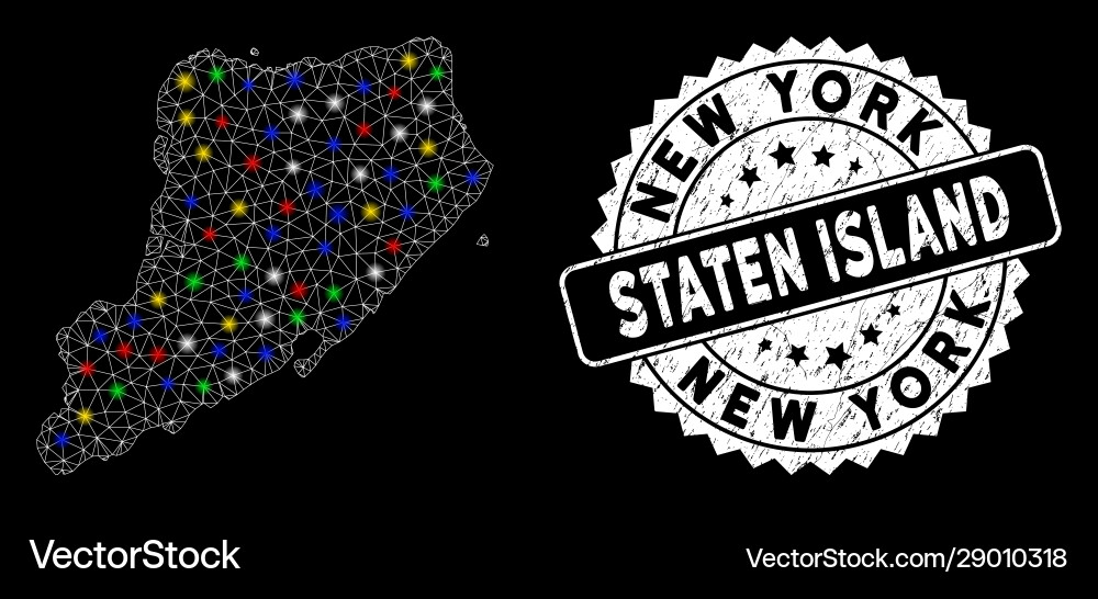 Bright mesh network staten island map with light Bright mesh network staten island map with light vector image