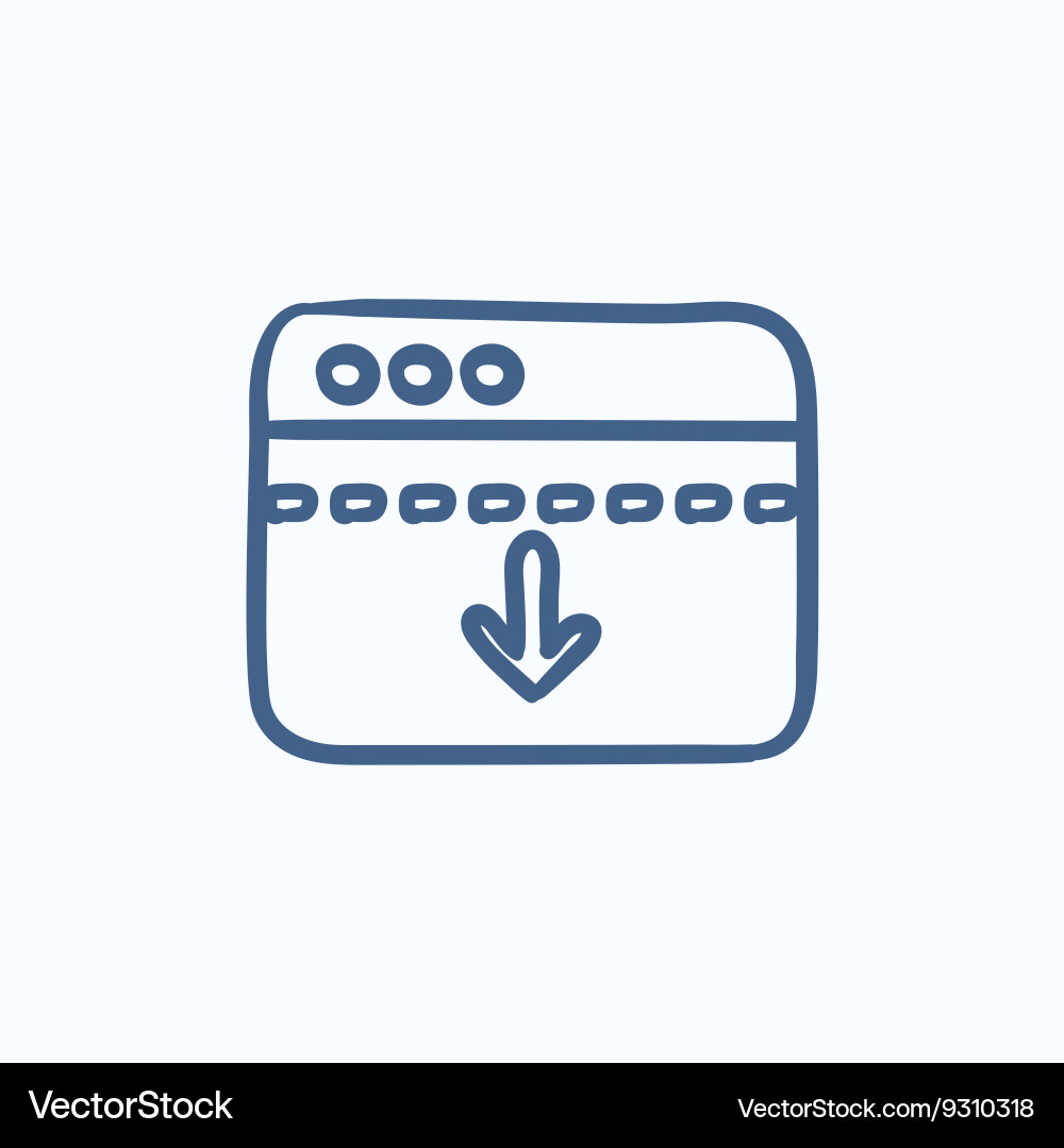 Browser window with arrow down sketch icon Vector Image