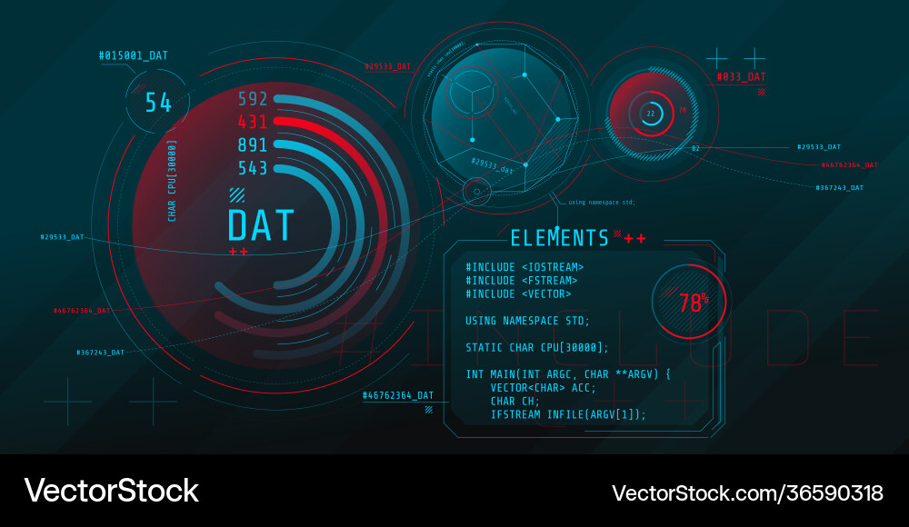 Composition computer hud interface with coding Composition computer hud interface with coding vector image