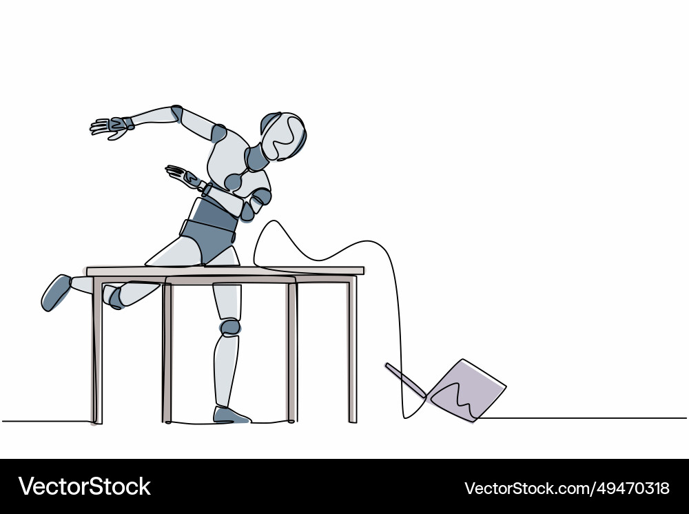 Continuous one line drawing frustrated robot Continuous one line drawing frustrated robot vector image
