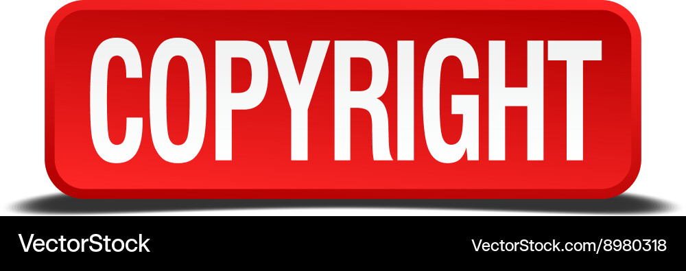 Copyright red three-dimensional square button Vector Image