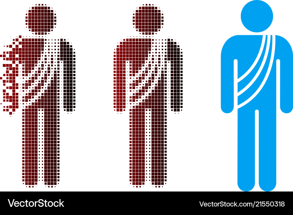 Dissolved pixel halftone buddhist monk icon vector image