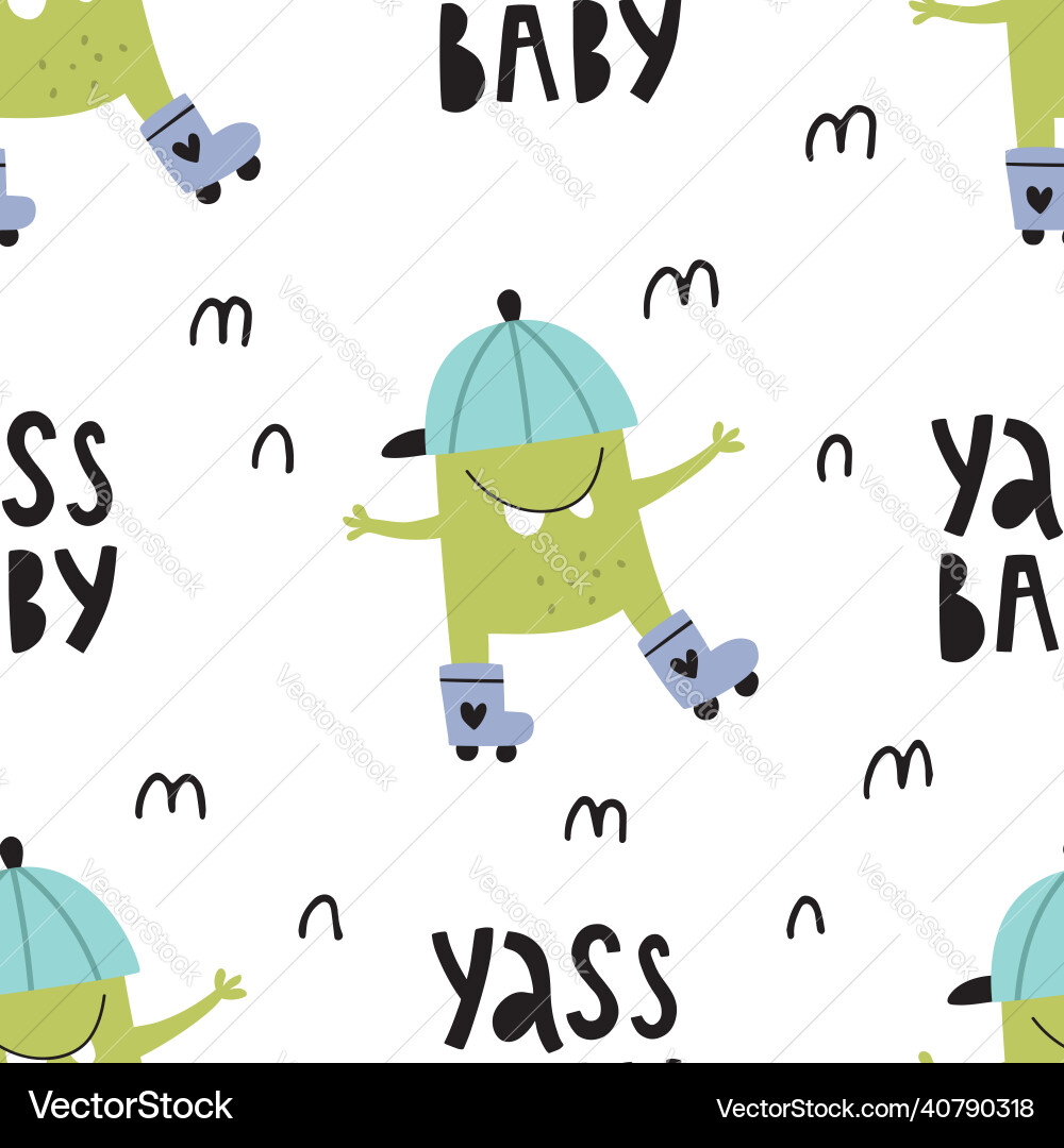 Seamless pattern funny monsters and text Seamless pattern funny monsters and text vector image
