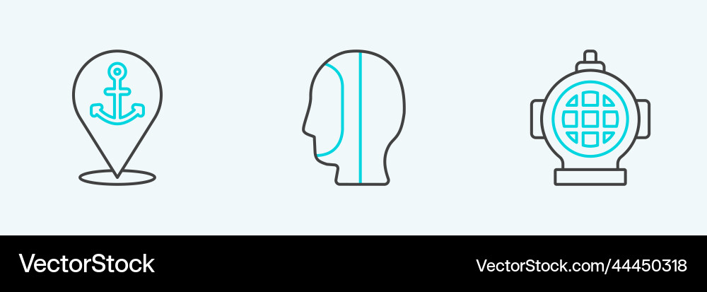Set line aqualung location with anchor and diving Set line aqualung location with anchor and diving vector image