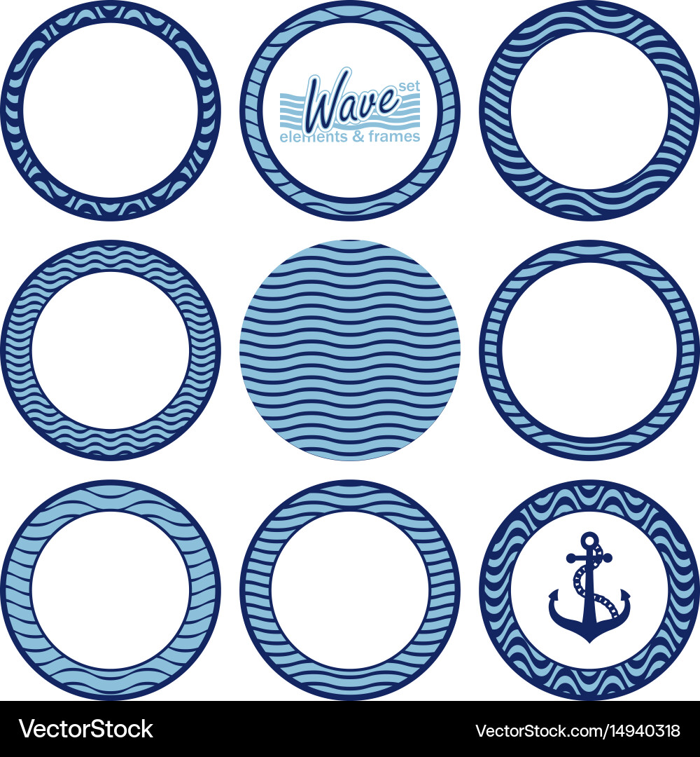 Set of wave elements and frames Vector Image