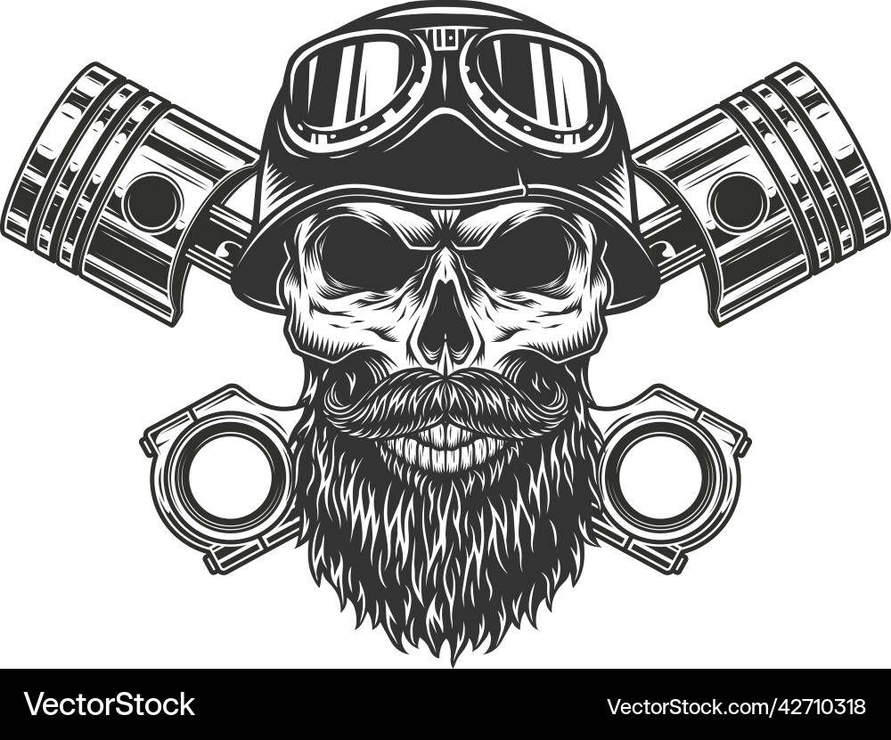Vintage Biker Skull with Pistons vector image