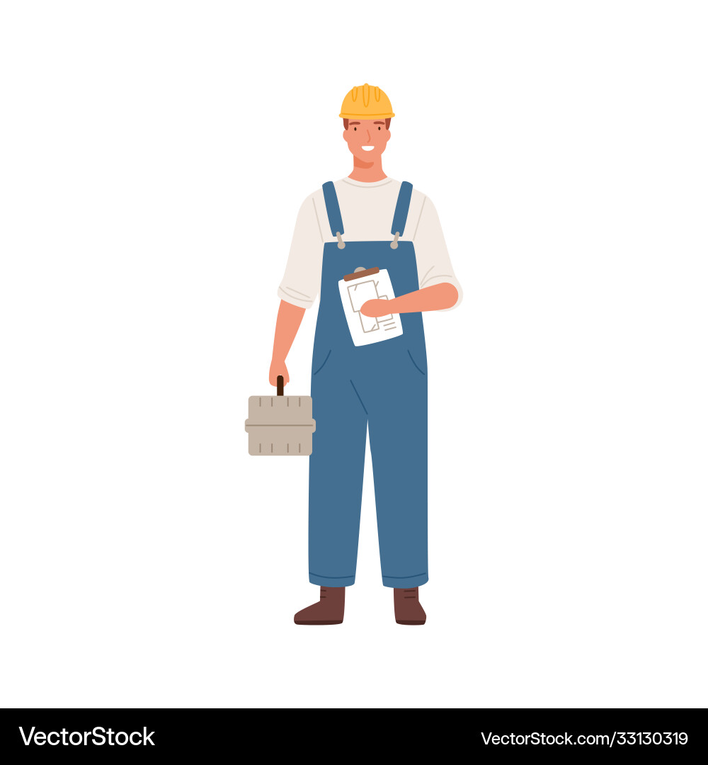 Builder man or engineer standing with toolkit Builder man or engineer standing with toolkit vector image