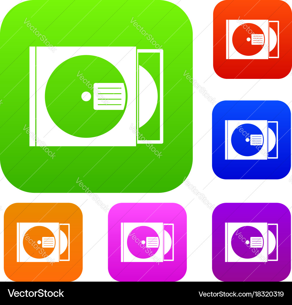 Cd box with disc set color collection Vector Image