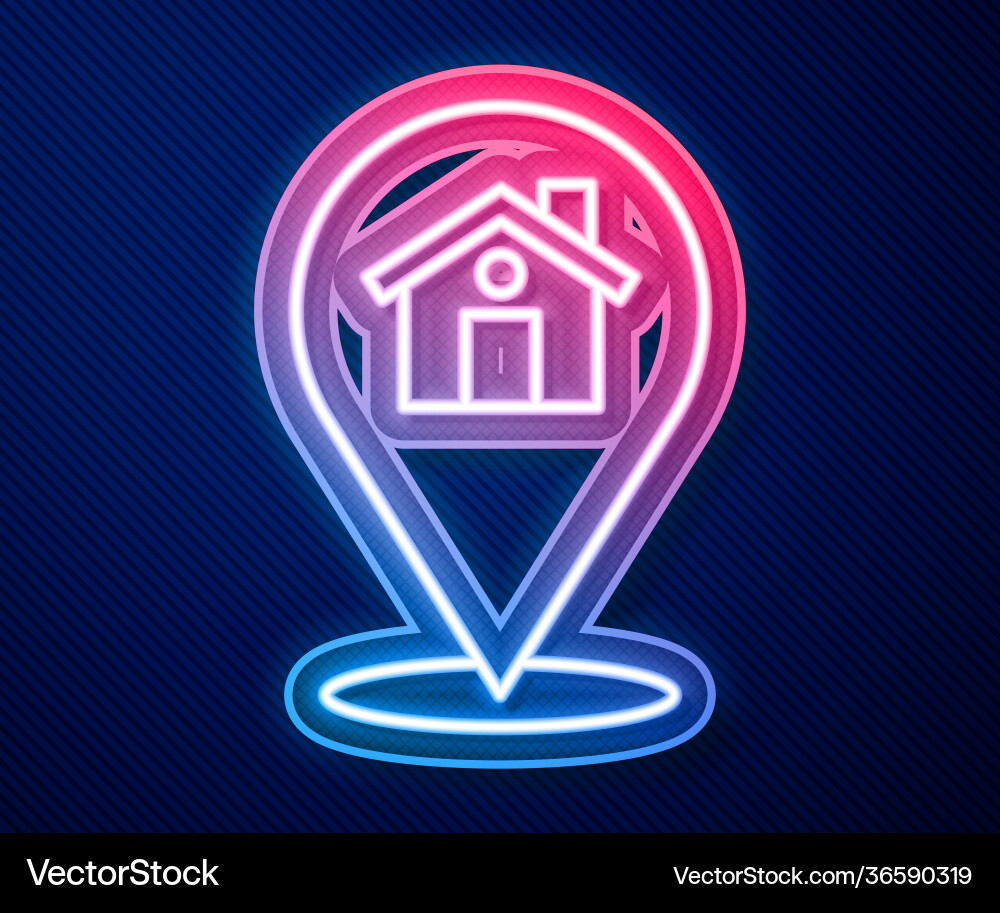 Glowing neon line map pointer with house icon Glowing neon line map pointer with house icon vector image