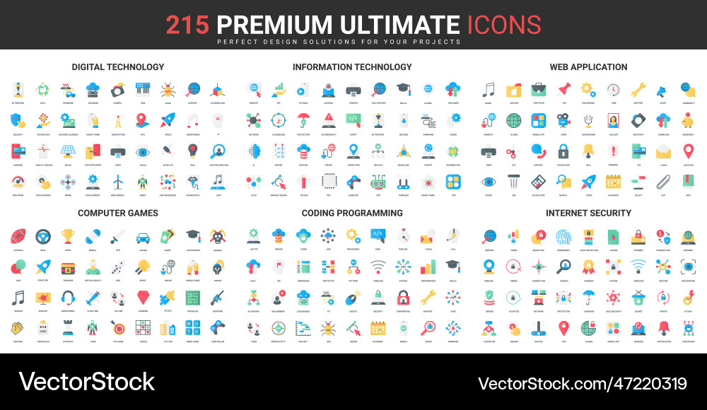 IT & Internet Flat Icons - Security & Tech vector image