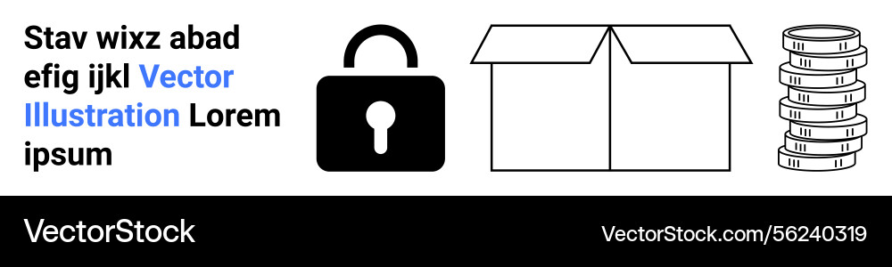 Padlock open box and stacked coins representing Padlock open box and stacked coins representing Vector Image