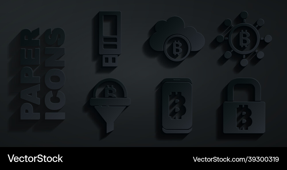 Set mining bitcoin from mobile blockchain Set mining bitcoin from mobile blockchain vector image