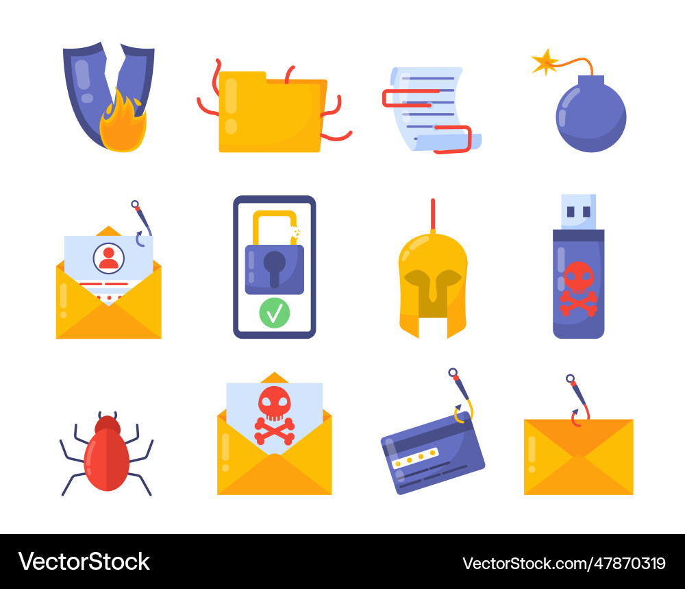Set of hacker color icons Set of hacker color icons vector image
