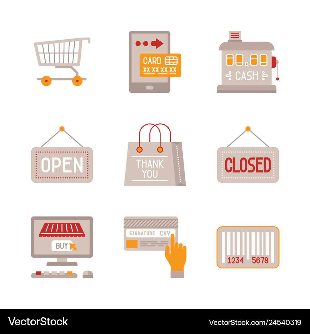 Set of shopping icons and concepts in flat style Set of shopping icons and concepts in flat style vector image