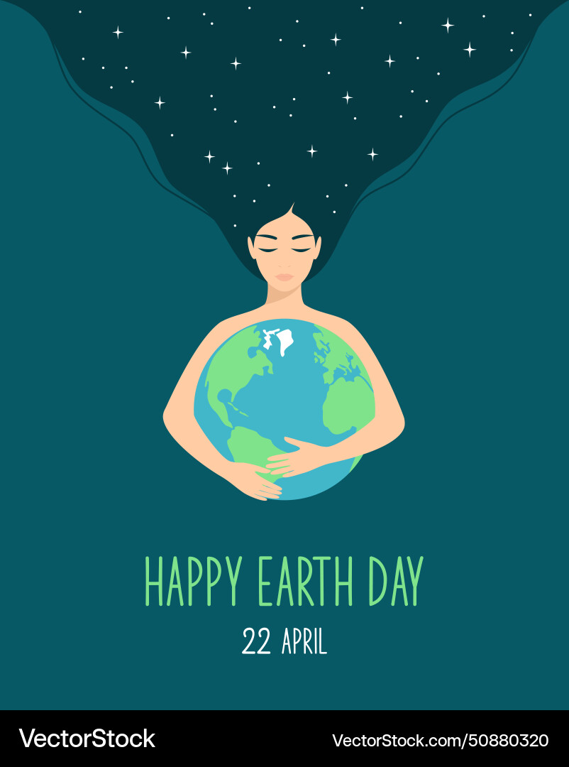 Beautiful woman hugging planet earth vector image